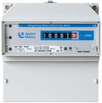 Elektroměr AMT B0C SA4T 5–65 A, třífázový, přímé měření, úředně ověřený, DIN montáž