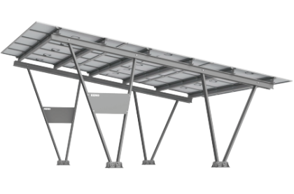 Dvojitý carport s konstrukcí MAGNELIS pro instalaci modulů o rozměrech: 2278x1134 - v základním provedení bez nátěru, bez solárních modulů a jejich upevňovacích svorek či imbusových šroubů
