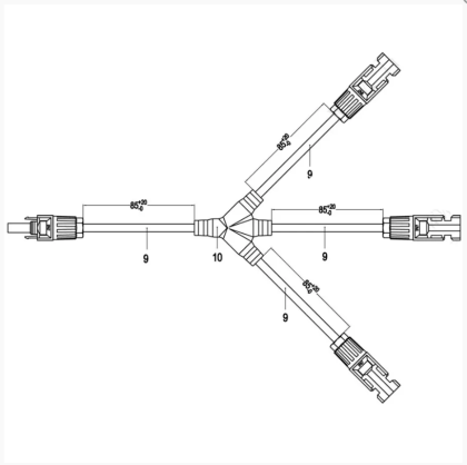 Slučovací konektory 1x3 MC4 s kabelem – pár