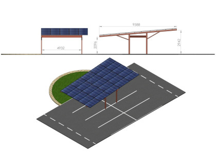 Carport IC- MULTI | Přístřešek pro 4 parkující vozidla s dobíjením solární energií
