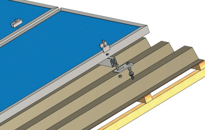 Nosná konstrukce pro 6 panelů na šikmou střechu z lepenky, plechu