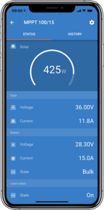 MPPT SMART solární regulátor Victron Energy 20A 100V status