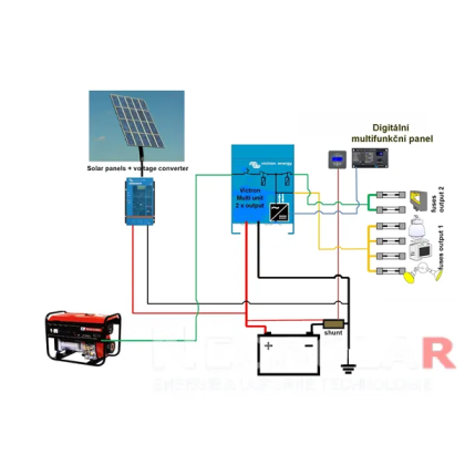 Digitální multifunkční panel 200 V / 200 A – voltmetr, ampérmetr a wattmetr pro DC systémy