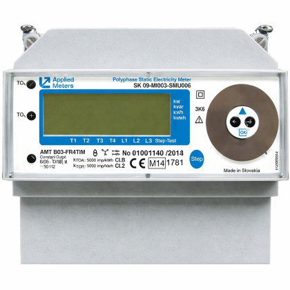 Třífázový elektroměr AMT Applied Meters B2C-FA4TCIE, 0,25–65 A, dvousazbový, CEJCH, přímé měření