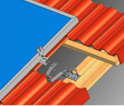 Nosná konštrukcia pre 5 panelov na šikmú škridlovú strechu