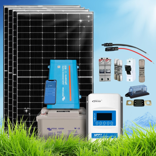 1520 Wp | Fotovoltaický ostrovní systém 24V 220Ah s baterií Victron s měničem napětí na 230V bez konstrukce