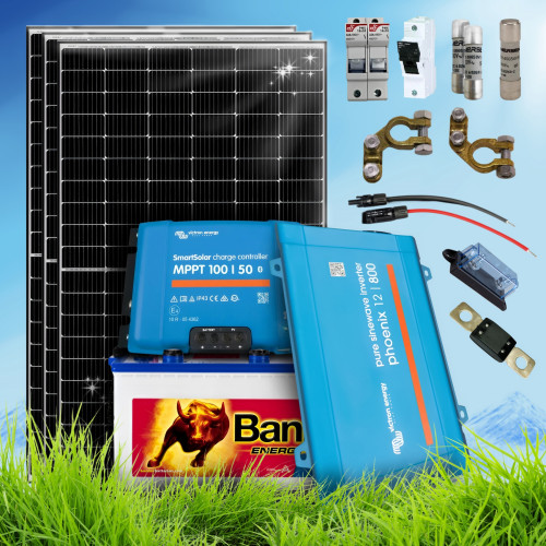 1140 Wp | Fotovoltaický ostrovní systém 24V 230Ah s baterií Banner a měničem napětí na 230V bez konstrukce