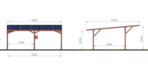 Carport RC1- DOUBLE | Prístrešok pre 2 parkujúce vozidlá s dobíjaním solárnou energiou