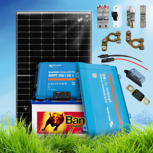 380 Wp | Fotovoltaický ostrovný systém 12V 230Ah s batériou Energy Bull a meničom napätia na 230V bez konštrukcie