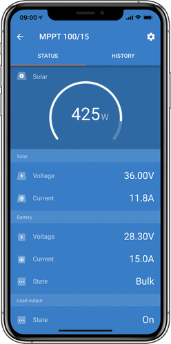 MPPT SMART solárny regulátor Victron Energy 10A 75V status
