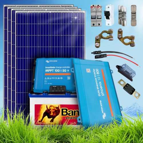 1140 Wp | Fotovoltaický ostrovný systém 24V 230Ah s batériou Energy Bull a meničom napätia na 230V bez konštrukcie