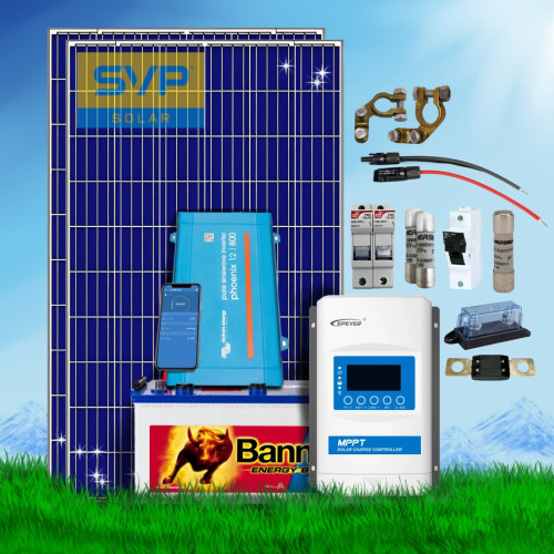 570 Wp | Fotovoltaický ostrovný systém 12V 230Ah s batériou Energy Bull a meničom napätia na 230V bez konštrukcie