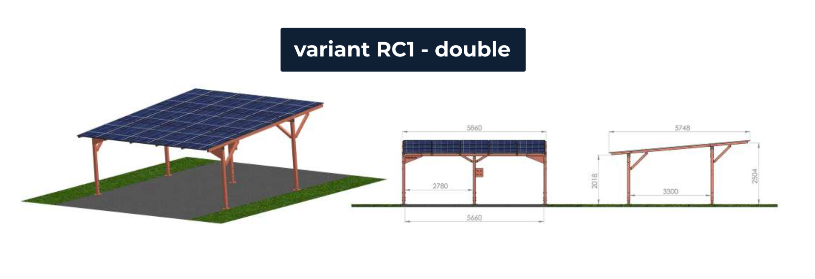 CARPORT - bezpečný přístřešek pro vozidla s výhodou dobíjení solární energií ve variantě RC1 double - pro dvě parkující vozidla
